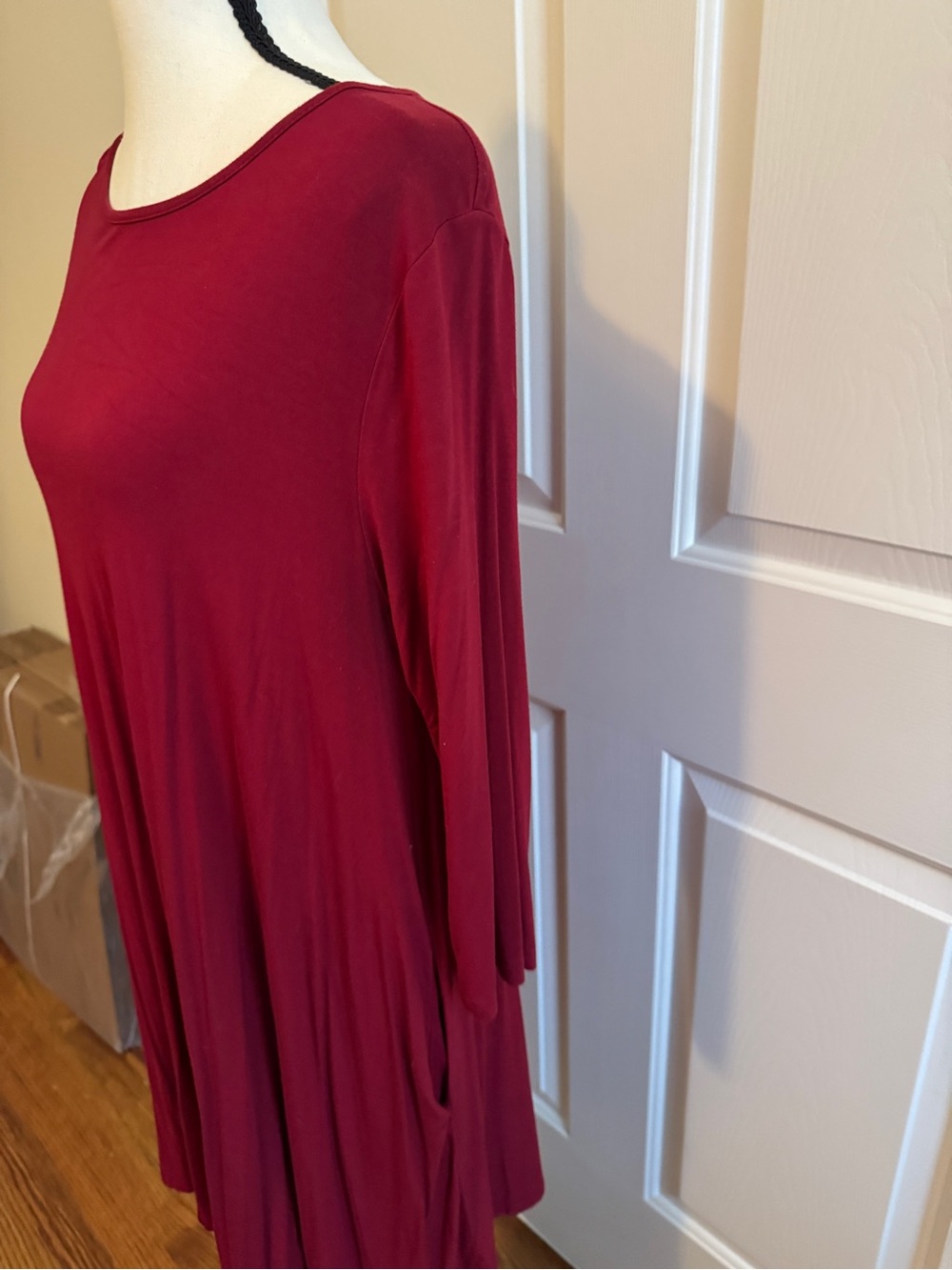 Yelete Burgundy 3/4 inch Sleeve Knee Length Dress - Picture 3 of 8